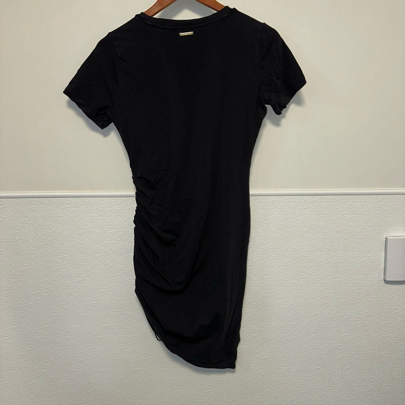 Michael Kors Tee Shirt Dress with Ruching Medium Women’s Black Gold Short Sleeve - Picture 4 of 13